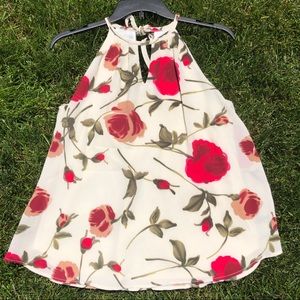 White Floral Top with Keyhole Front and Back